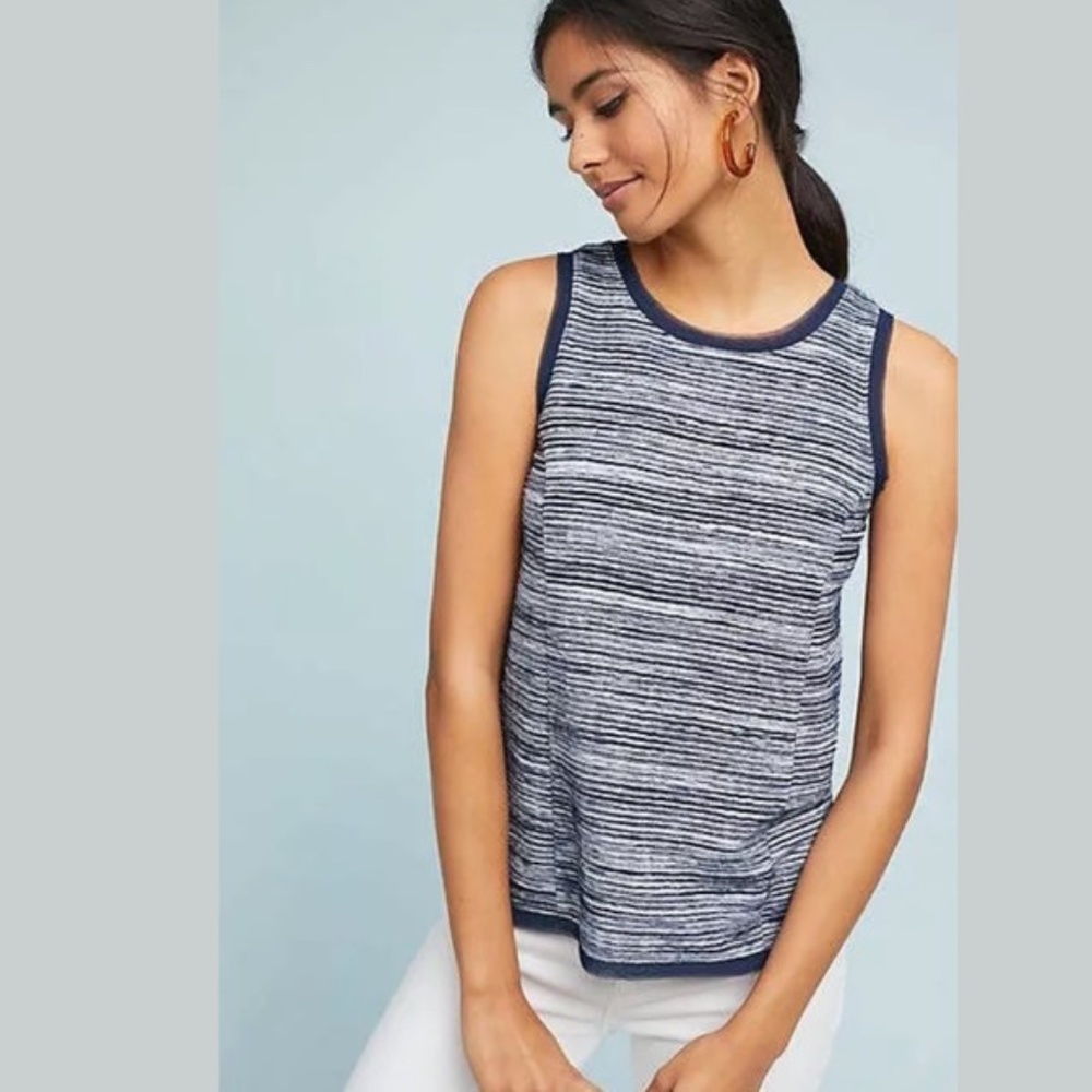 Anthropologie Blue/White Striped Sleeveless Top